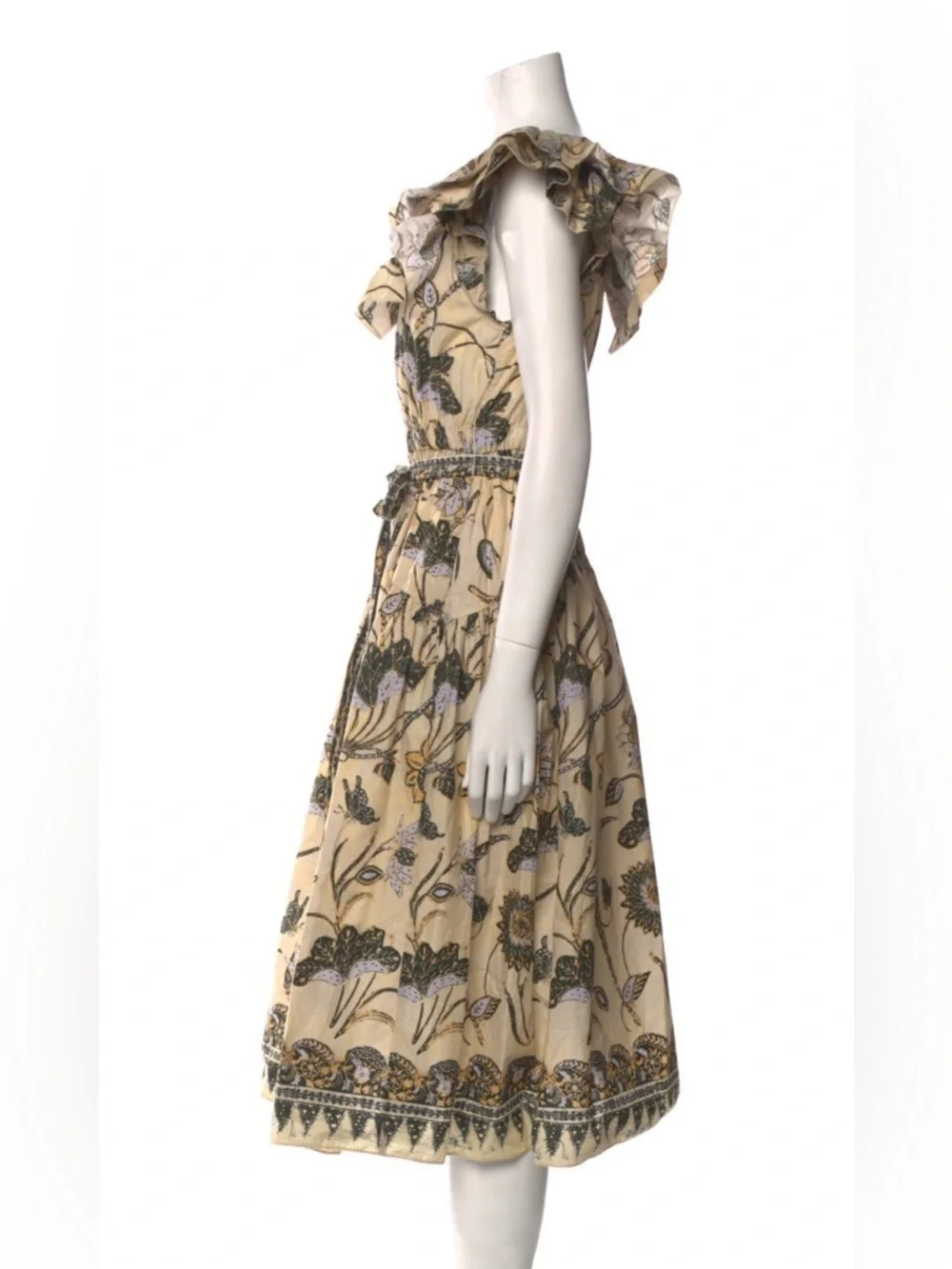 Ulla Johnson Yellow Floral Butterfly Midi Dress Sz 2 Boho Cotton Belted - Picture 4 of 11